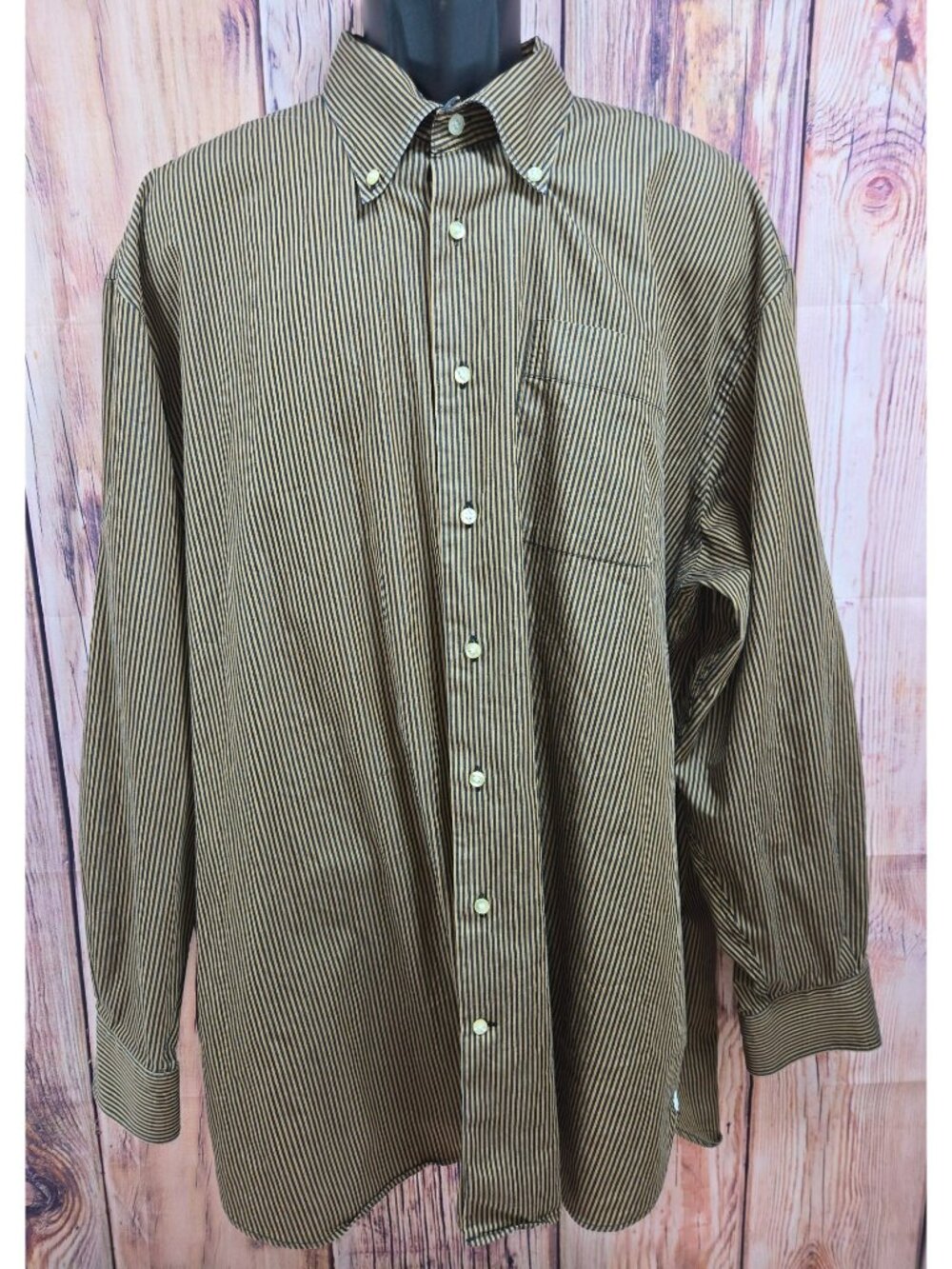 Peter Millar Mens XXL Button-Down Long Sleeve Shirt Brown & Black Stripe